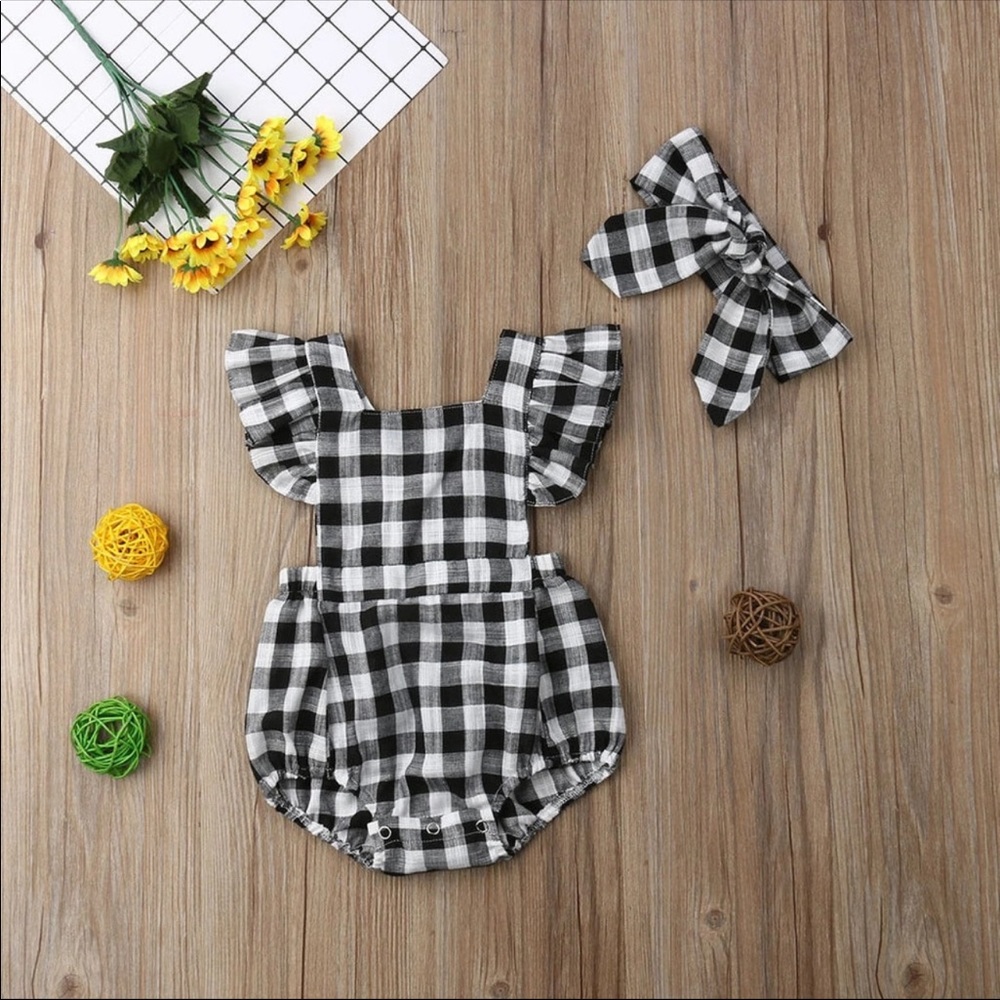 Baby girl summer plaid romper jumper jumpsuit - Picture 2 of 4